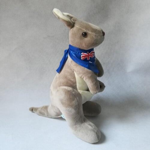 About 30cm gray kangaroo plush toy with blue flag scarf soft doll baby toy birthday gift h2950