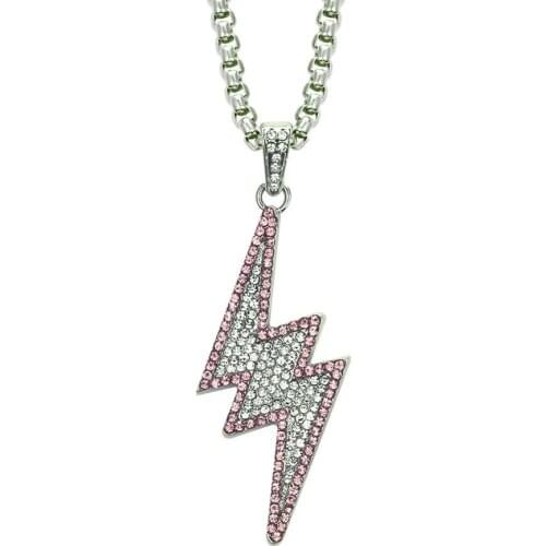 Lightning Pendants Silver Color Iced Out Necklaces Fashion Men Jewelry Gift Hip Hop Chains Drop Shipping