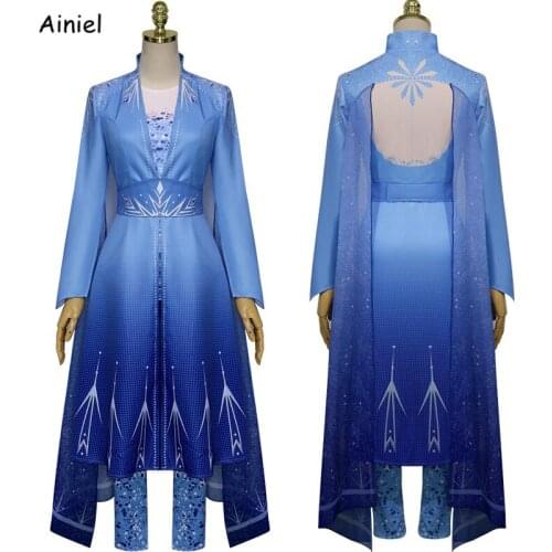 Hot Movie Princess Queen Costume Disfraz Dress Adult Cosplay Blue Dress Halloween Party Uniform Gifts Women Girls