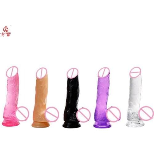 Jiuai Translucent Crystal Realistic Jelly Dildo Sexy Huge Female Masturbator for Woman Vagina Anal Massage