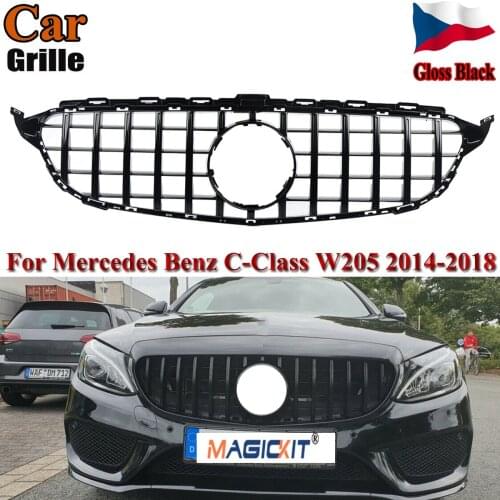 MagicKit FOR MERCEDES BENZ C-CLASS W205 2013-2018 FRONT GRILLE GRILL GLOSS BLACK GT STYLE