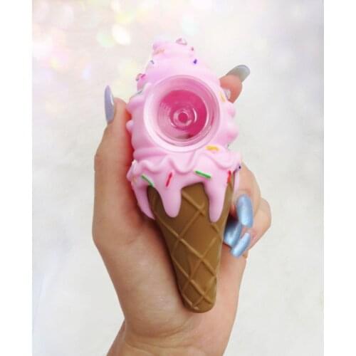 Pink Ice Cream Cone Silicone Pipe