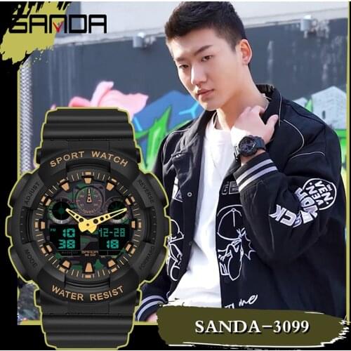 SANDA Brand Mens Watches Fashion Sports Military Quartz Digital Waterproof Swim Stopwatch Wristwatches Clock Women Watch