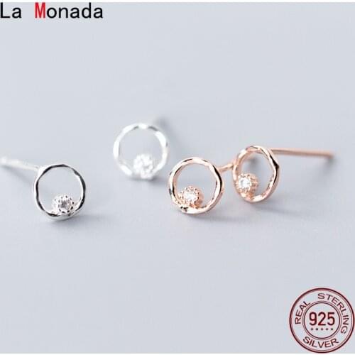 La Monada Stud Earrings For Women Silver 925 Minimalist Hollow Circle Fine Women Earrings Jewelry Stud Earrings 925 Silver Inlay