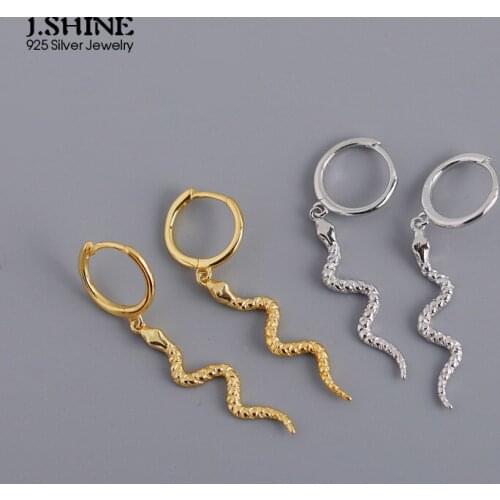 JShine S925 Sterling Silver Crooked Snake 925 Sterling Silver Earrings Thin Snake Drop Earrings Hanging Fine Jewelry Accessories