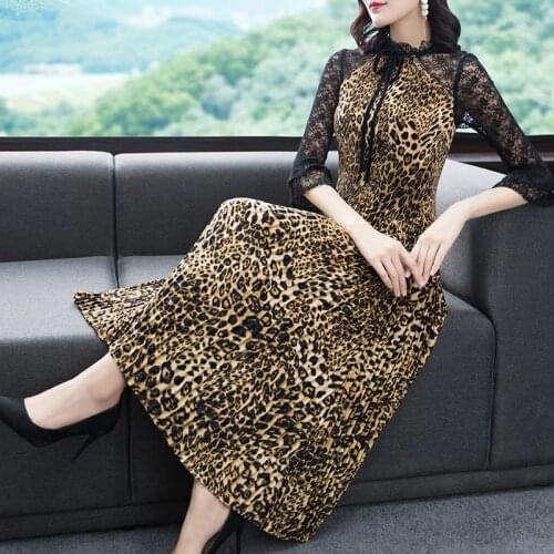 Spring Vintage Leopard Print Chiffon Maxi Dress 2021 Summer Casual 3XL Plus Size Lace Dress Elegant Women Bodycon Party Vestidos