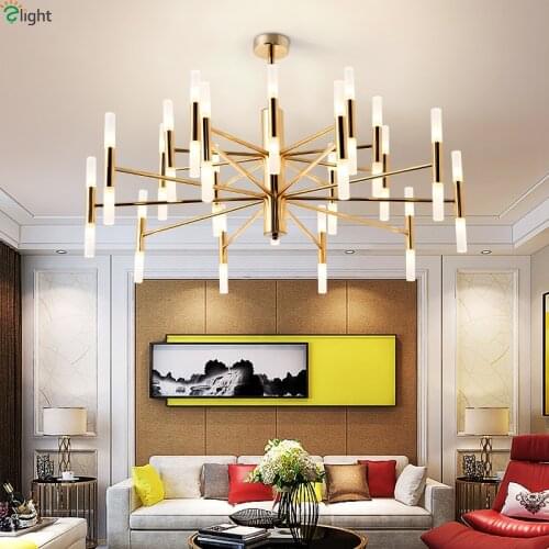 Modern Gold Metal Led Chandeliers Lighting Living Room Acrylic Rods Led Pendant Chandelier Lights Bedroom Hanging Lamp Fixtures