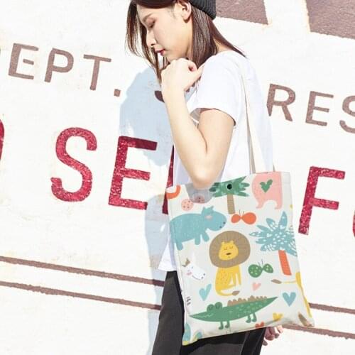 Cartoon Animals World Print Handbag Women New Velvet Canvas Shoulder Bag Bolsa Feminina Large-capacity Shopper Bag Tote Bags Sac