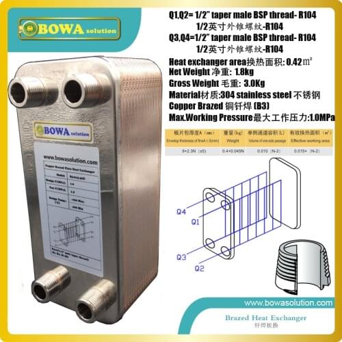 Brazed plate heat exchanger, Wort Chiller, 304Stainless Steel Material - 30 Plates Brewing Chillers, Homebrew Wort Chillers