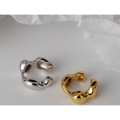 ONLY 1PC (No pierced) 925 Sterling silver Irregular COIN Wave STONE CLIP Earrings Long jEWELRY TLE2221