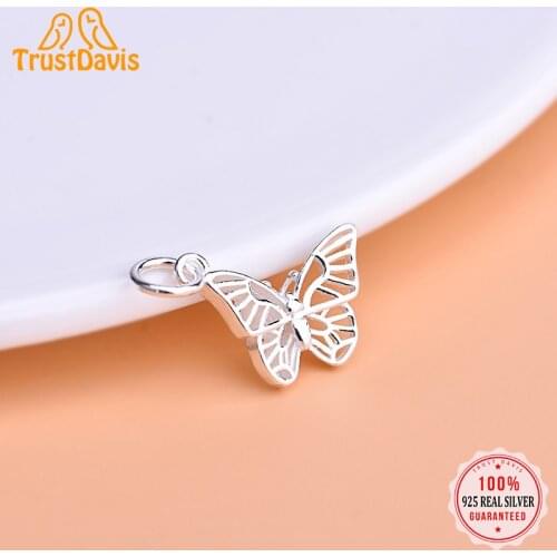 TrustDavis Real 925 Sterling Silver Fashion Hollow Butterfly Charm Pendant Handmade DIY Accessories Fine Jewelry Wholesale HY132