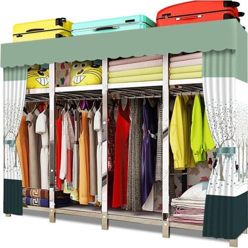 Cloth cabinet steel pipe thickening and strengthening all steel frame hanging folding double dust-proof clothes hanger