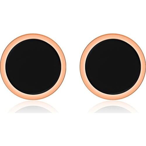 Stainless Steel Wedding Earrings Simple Rose Gold Color Black Circle Stud Earrings Geometric Jewelry For Women JE17027
