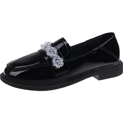 2021 Autumn Oxford Shoes Women Loafer Shoes New British Style Solid Leather Metal Buckle Crystal Ladies Casual Sneakers Ladies