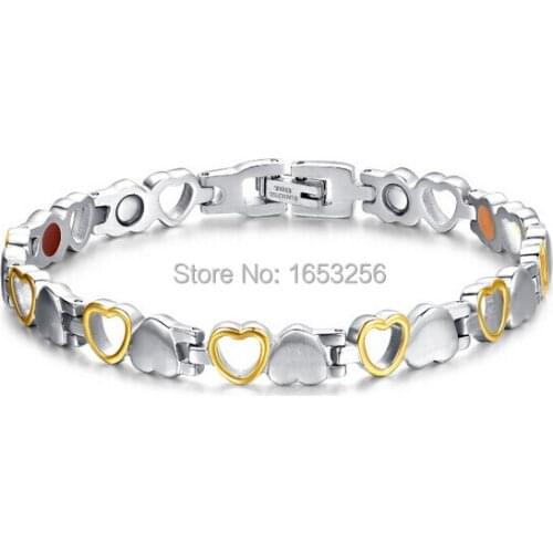2016 womens gifts Ladies 316L Stainless Steel Health magnet Stone Heart Link Chain Bracelet Bangle 7mm 8