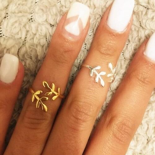 Fashion Golden Olive Tree Branch Leaves Open Ring For Women Girl Wedding Rings Adjustable Knuckle Finger Jewelry Xmas