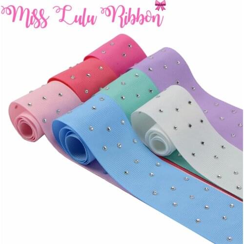 1-1/2"38mm White Rhinestone Setting Grosgrain Ribbon Solid Color Gift Bowknot Wrap Hair Band Making 50yards/roll 18 Colors
