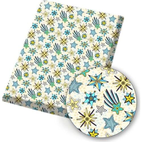 Polyester Cotton Fabric Five-pointed Star Printed Cloth Sheet DIY Dress Supplies Handmade Bag Material Home Textile 45*150cm 1pc