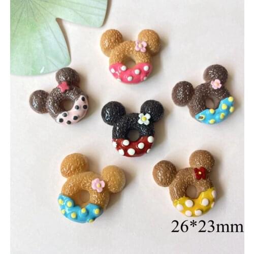 10Pcs Mixed Simulation Donut Cute Mouse Head Crafts Food Resin Cobochon Phone Decoration Hair Bow DIY Jewelry Make Embellishment