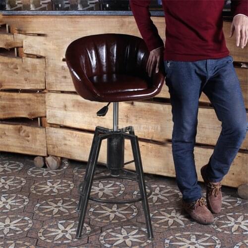 Lifting Swivel Counter Mordon Bar Chair 84-98CM Height Adjustable Iron Rotating High Bar Stool Chair PU Leather Soft Backrest