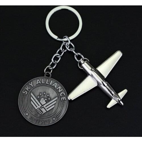 Air Plane Pendant Keychain Keyrings Easy To Fly Round Dangle Key Chain Tourim Theme Souvenir Sky Alliance Aircrafe Pilot Gifts