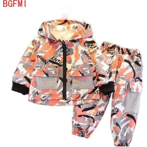 Spring Autumn Baby Boys Girls Sport Set Children Kids Outwear Camouflage Hooded +Overalls, Kids Two Casual Sports Suits