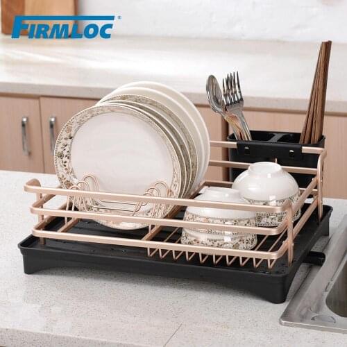 FIRMLOC 1 Tier Aluminium Alloy Dish Rack Kitchen Organizer Storage Drainer Drying Plate Shelf Sink Supply Knife Fork Container