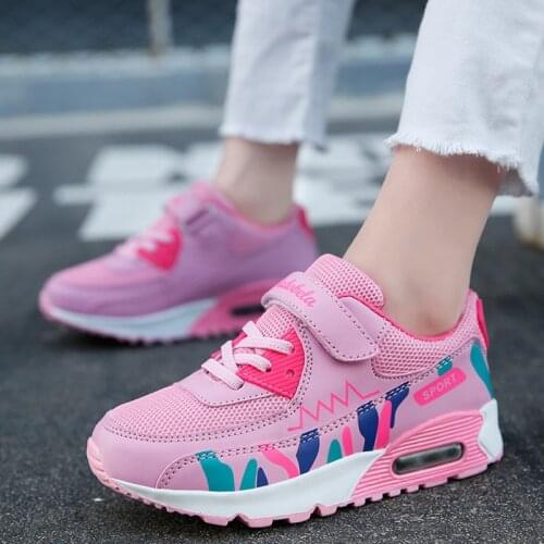 Air Cushion Kids Sport Shoes Girls Breathable Mesh Velcro Sneakers Teenager Gym Trainers Outdoor Casual Shoe Non-slipTennis Shoe