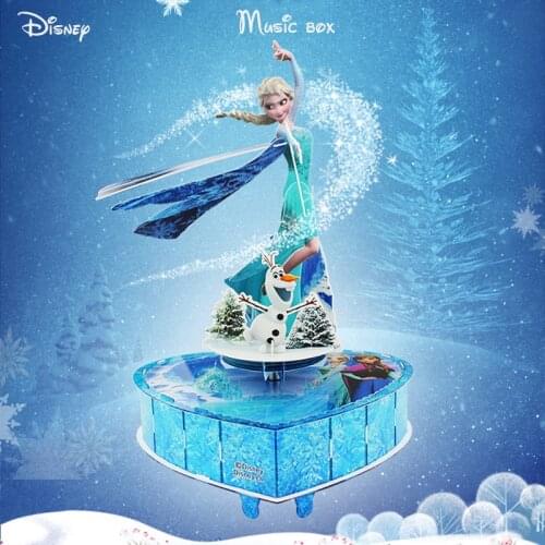 Disney Frozen Action Figure Diy 3d Puzzles Toy Wooden Puzzle Game Assembly Music Box Toy Birthday Gift For Boy Girl Assemble Toy