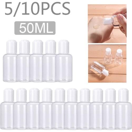 5/10pcs Portable Cream Lotion Cosmetic Container Bottle Travel Kits Empty Small 50ml Transparent Plastic Bottles with Disc Cap