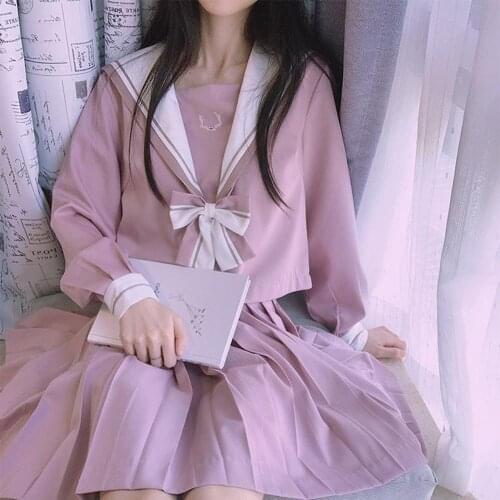 Uniform Skirt Navy Collar Deer Embroidery Japanese Style Youthful Fashion Pink A-line Skirt for Women