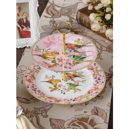 Fruit plate, high-grade china ceramic cake cluster plate,afternoon tea a snack double-layer candy nut container, with shelf bar