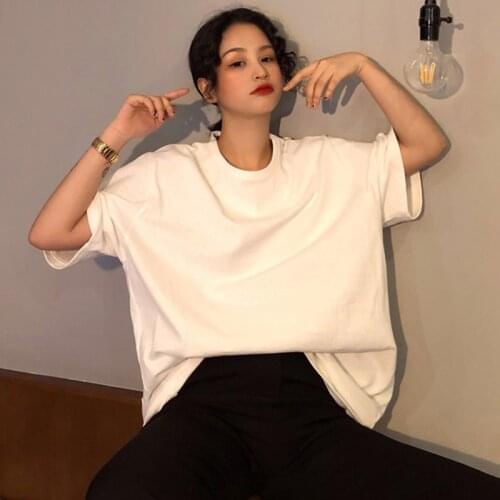 Summer Oversize T Shirt Women Solid Color Basic T-shirts Women Casual Harajuku Short Sleeve Tee-Shirts New Long Tops Female