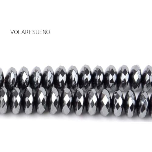 Faceted Rondelle Hematite Stone Natural Loose Beads 15” Strand 8x3mm Spacer Beads For Necklace Bracelet Accessory Jewelry Making