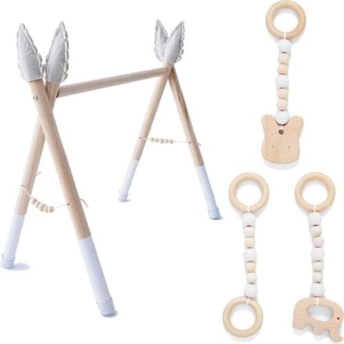 HX5D 1Set Baby Gym Play Nursery Sensory Ring-pull Toy Wooden Clothes Rack Room Decor