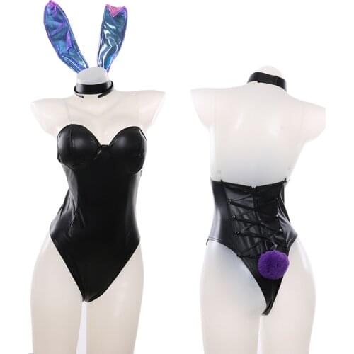 KDA Evelynn Cosplay Bodysuit Cute Bunny Girl Costumes Game Sexy Womens Backless Bandage Jumpsuit With Rabbit Tail Wholesale