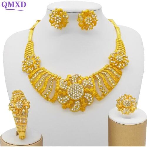 Dubai 24K gold color jewelry sets African wedding gifts lady party for women necklace bracelet earrings ring bridal
