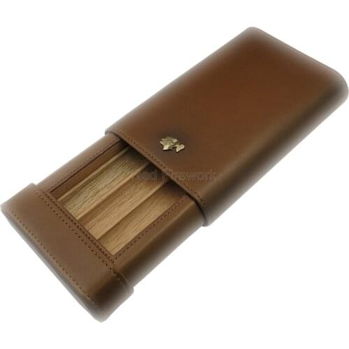Brown Special Style COHIBA Genuine Leather Cedar Lined Cigar Case 6/3 Tube Cedar Wood Humidor With Humidifier Gadgets