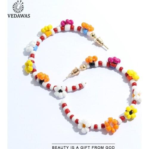 Vedawas Newest ZA Beads Big Round Flower Hoop Earrings for Women Korean Romantic Floral Stud Earrings Wedding Jewelry Wholesale