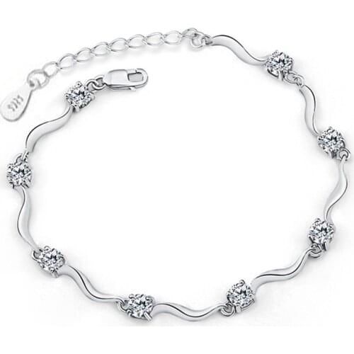 Hot 925 Sterling Silver Eight Four Claws Crystal Zircon Bracelets & Bangles For Women Valentines Day present