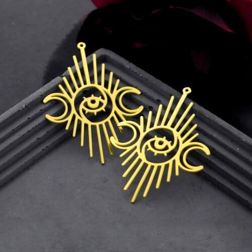 Handmade Jewelry Making Supplies Pendant Moon Eyes Laser Cut Metal Raw Brass Charms For DIY Necklace Earrings 827