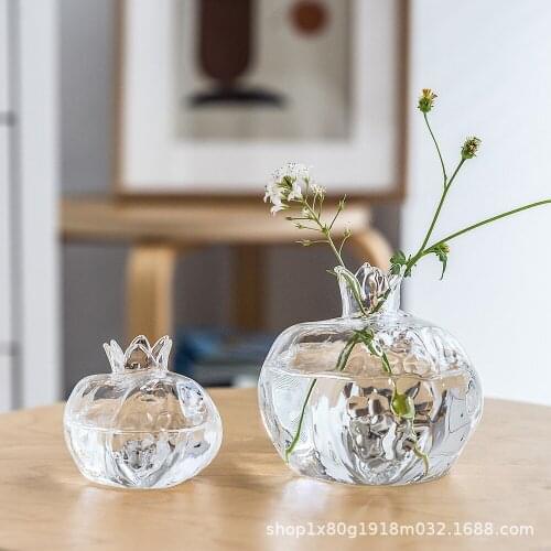 Mini Pomegranate Glass Vase Handmade Vase Clear Glass Flower Pot Hydroponic Flower Arrangement Desk Decor Crafts WJ905