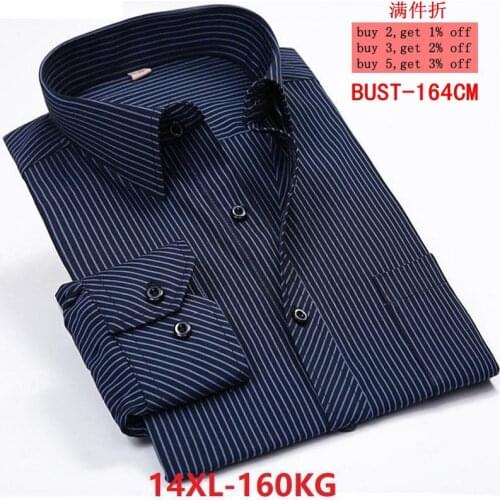 11XL 12XL 13XL 14XL mens autumn and winter long-sleeved lapel stripes business casual light blue formal shirt 9XL