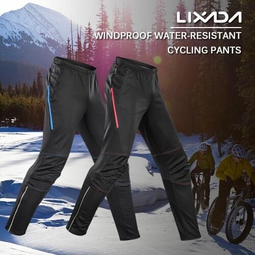 Lixada Mens Waterproof Cycling Pants Thermal Fleece Windproof Waterproof Winter Bike Riding Running Sports Pants Trousers