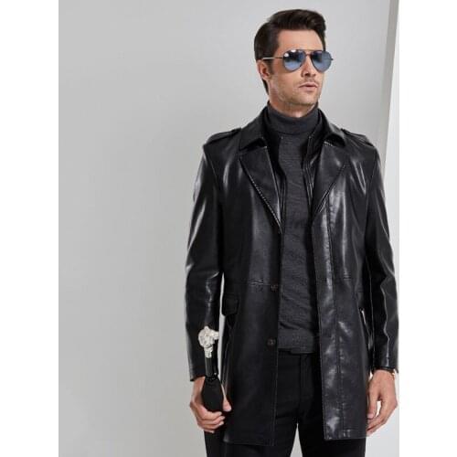 New mens mid-length leather leather coat, sheepskin coat, autumn and winter lengthened leather coat