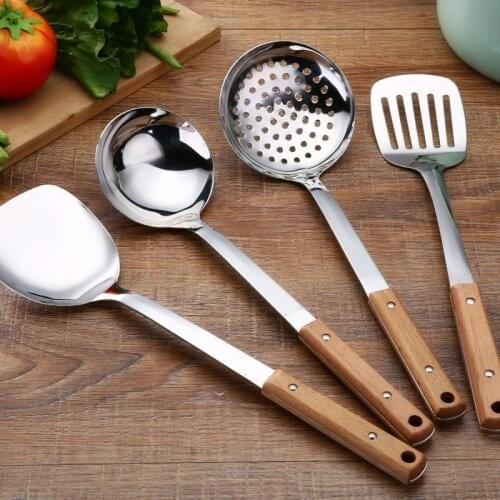 5/4/3/2pcs Stainless Steel Cooking Utensils Set Non-stick Spatula Shovel Wooden Handle Cooking Tools Set Kitchen Tools E11823