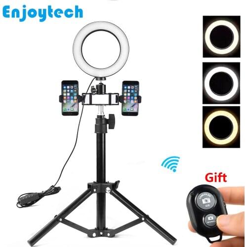 Tabletop Mini Tripod with Multi-position Bracket Phone Holder for Video Bloggers Stands with LED Flash for Live Streaming