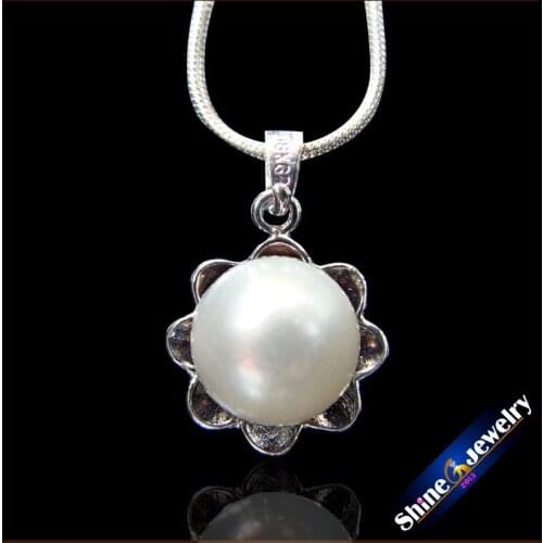 Natural Freshwater Pearl Fashion Jewelry New Silver Plated 9mm Round White Pearl Necklace & Pendants Beads for Women ZZZ0143