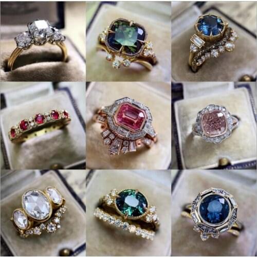 2021 new best-selling couple big ring inlaid with colored zircon ring fashion alloy jewelry