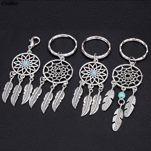2021 NEW Fashion Feather Wind Chimes Dream Catcher Key Car Chain Holder Keyring Key Chain Rings Women Men Jewelry
